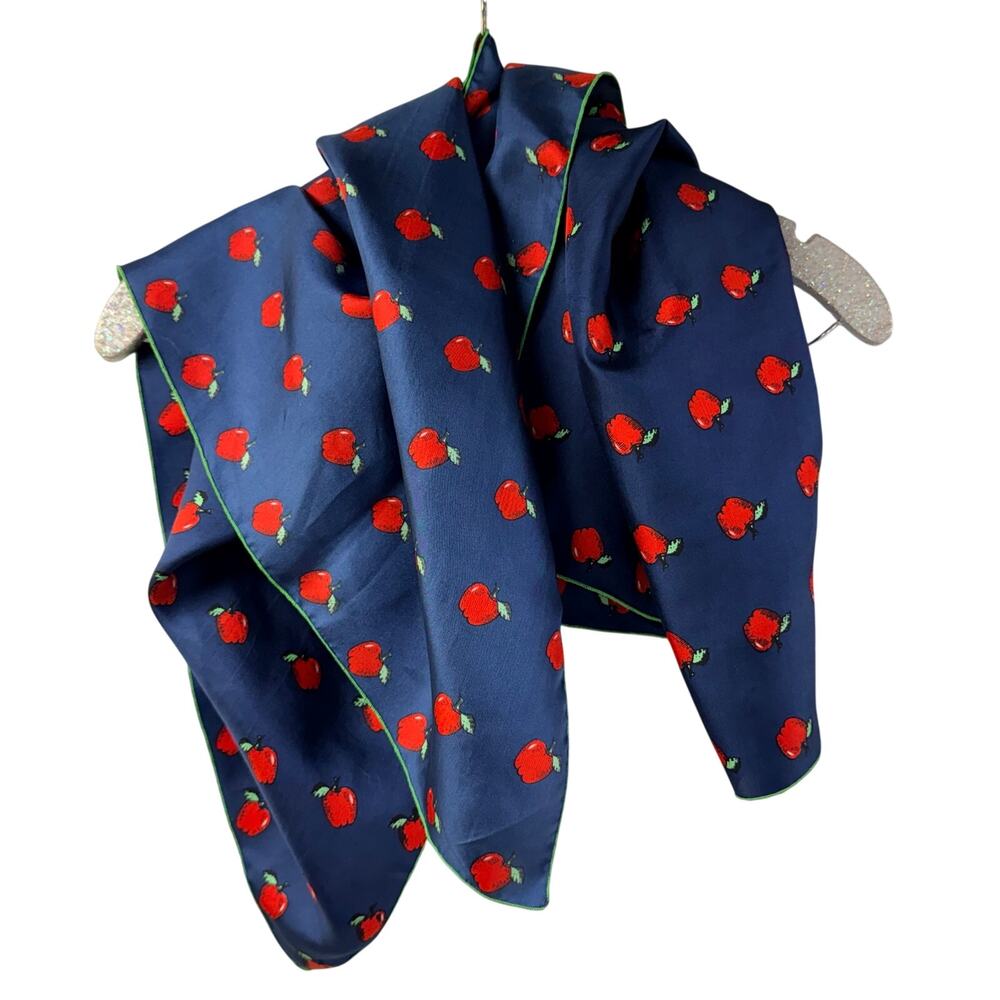 Apple Print Scarf Hampton Hall 100% Silk Blue Red Americana
